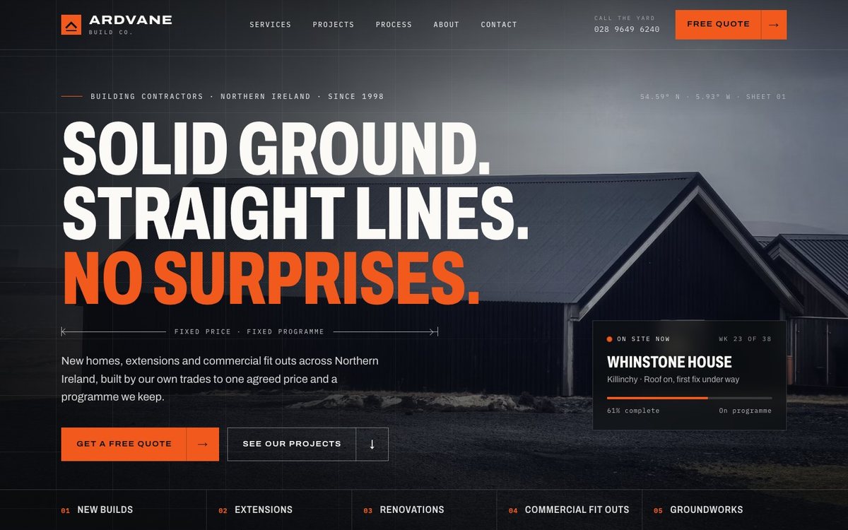 Example website design: Construction style