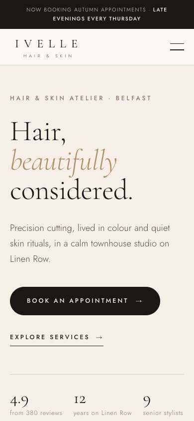 Example website design: Hair & beauty style