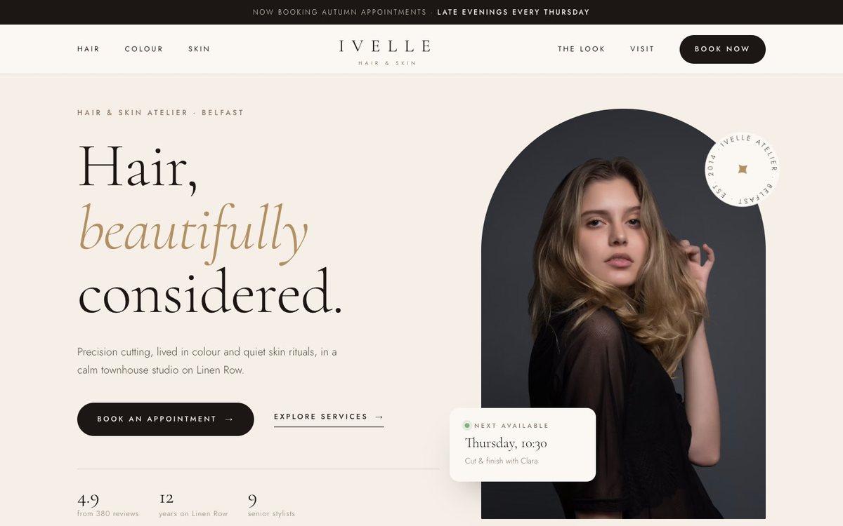 Example website design: Hair & beauty style