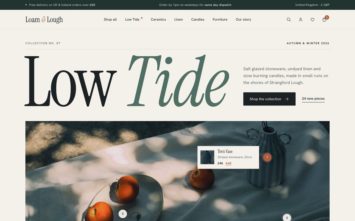 Example website design: Shop style